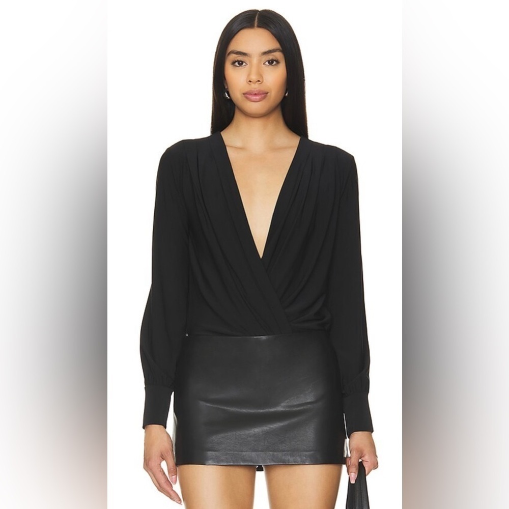 NWT RtA Auden Bodysuit XS Black Draped